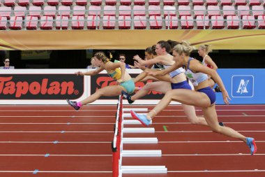 Tampere, Finlandiya, 12 Temmuz: Niamh Emerson (Gbr), İngiliz atletizm alan heptatlon IAAF Dünya U20 Şampiyonası Tampere, Finlandiya için atlet leeds 12 Temmuz, 2018.