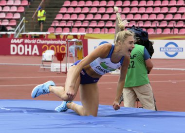 Tampere, Finlandiya, 12 Temmuz: Niamh Emerson (Gbr), İngiliz atletizm atlet leeds heptatlon IAAF Dünya U20 Şampiyonası Tampere, Finlandiya için 12 Temmuz, 2018.