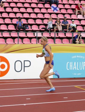 Tampere, Finlandiya, 12 Temmuz: Niamh Emerson (Gbr), İngiliz atletizm atlet leeds heptatlon IAAF Dünya U20 Şampiyonası Tampere, Finlandiya için 12 Temmuz, 2018.