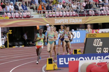 Tampere, Finlandiya, 12 Temmuz: Diribe Welteji (Etiyopya) kazanmak altın madalya IAAF Dünya U20 Şampiyonası Tampere, Finlandiya 12 Temmuz, 2018 üzerinde 800 metreler.