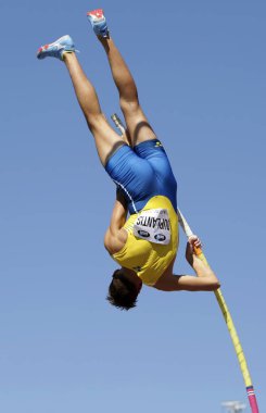 Tampere, Finlandiya, 14 Temmuz: Armand Duplantis olaydan İsveç kazanmak sırıkla yüksek atlama IAAF Dünya U20 Şampiyonası Tampere, Finlandiya üzerinde 14 Temmuz, 2018.