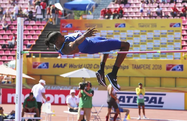 Iaaf U20 選手権タンペレ フィンランドに 2018 日高ジャンプでタンペレ フィンランド Juvaughn ブレイク 勝利銅メダル — ストック写真