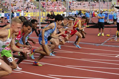 Tampere, Finlandiya, 12 Temmuz: George Meitamei Manangoi Kenya kazanmak ilk altın IAAF Dünya U20 Şampiyonası Tampere, Finlandiya üzerinde 12 Temmuz 2018 yılında 1500 m.