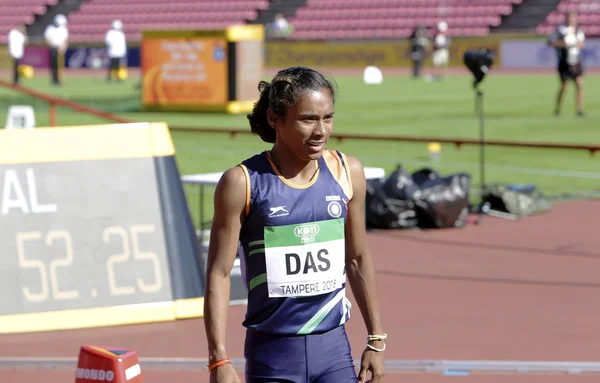 Tammerfors Finland Juli Hima Das Indien Vinna Guld Medalj 400 — Stockfoto