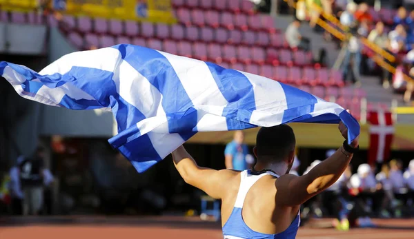 Tampere Finland Juli Odysseas Mouzenidis Fra Grækenland Vinder Bronzemedalje Skuddet - Stock-foto