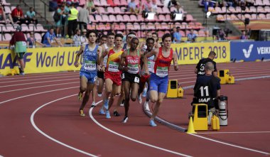 TAMPERE, FINLAND, July 10: Athletes running 1500 metres in the IAAF World U20 Championship in Tampere, Finland 10th July, 2018. clipart