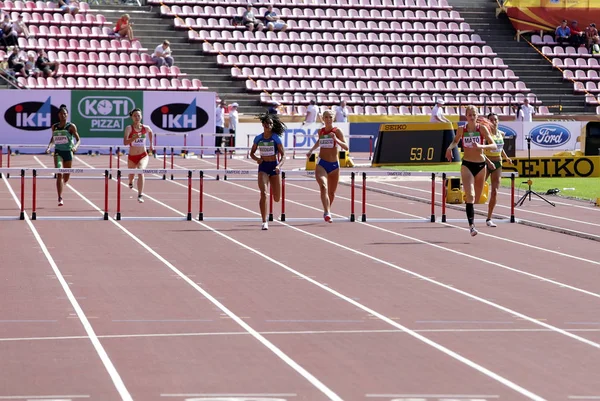 Tampere Finsko Července Sportovci Běh Běh 400 Metrů Překážek Halové — Stock fotografie