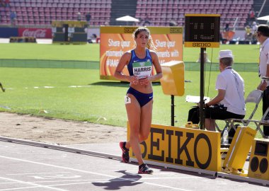 Tampere, Finlandiya, 14 Temmuz: Lauren Harris 10000 metre yarış yürüyüş IAAF Dünya U20 Şampiyonası Tampere, Finlandiya 14 Temmuz, 2018'nda ABD.