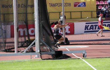 Tampere, Finlandiya, 14 Temmuz: Camryn Rogers Kanada kazanmak disk atma IAAF Dünya U20 Şampiyonası Tampere, Finlandiya üzerinde son 14 Temmuz, 2018 üzerinden.