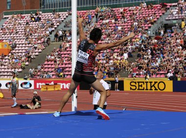 Tampere, Finlandiya, 14 Temmuz: Masaki Ejima Japonya kazanmak bronz sırıkla yüksek atlama olay 14 Temmuz, 2018 üzerinde IAAF Dünya U20 Şampiyonası Tampere, Finlandiya.