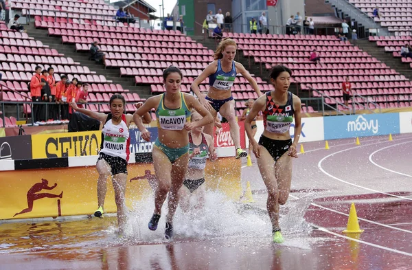 Tampere Finland July Athletes Running 3000 Metres Steeplechase Iaaf World — Stock Photo, Image