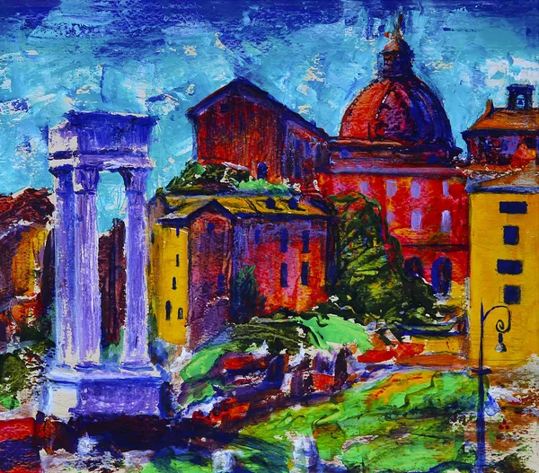 Art painting of roman cityscape in front of the Theatre of Marcellus