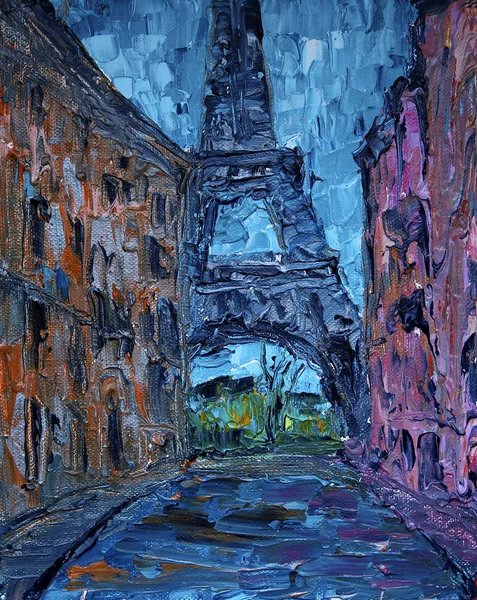 Art painting of Paris street with Eiffel Tower
