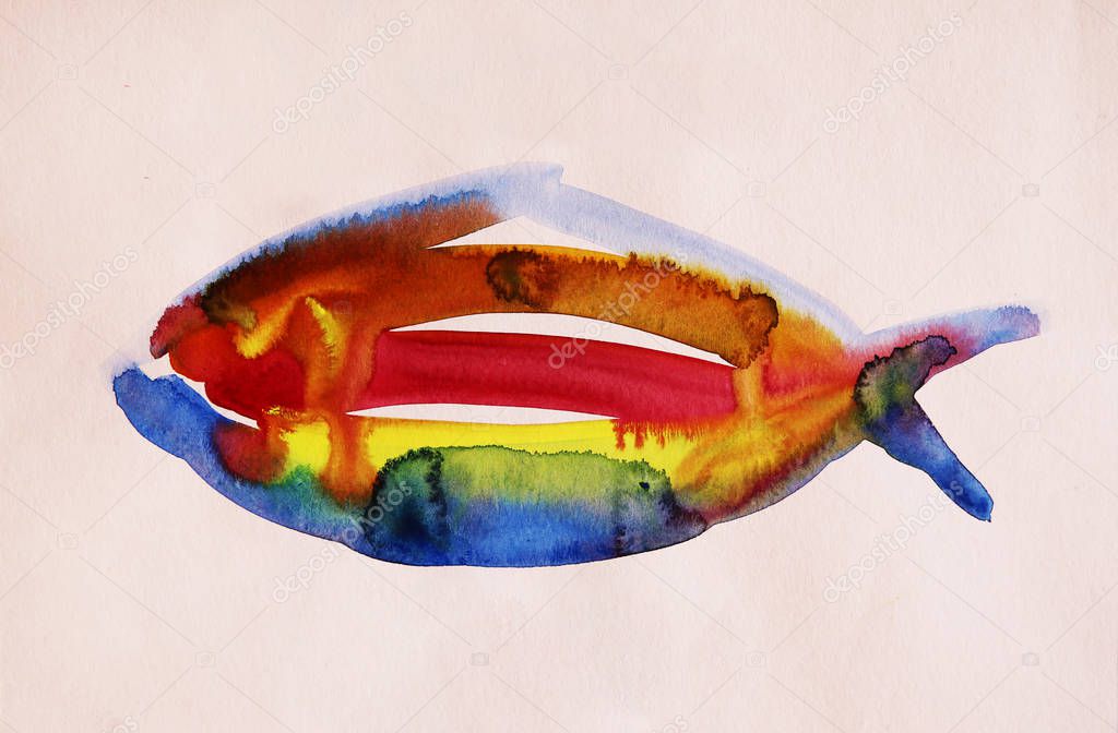 Abstract watercolor painting of the fish