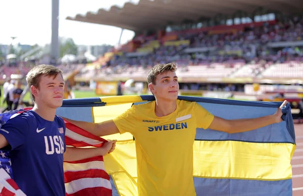 Tampere Finlandia Lipca Zachery Bradford Usa Win Silver Armand Duplantis — Zdjęcie stockowe