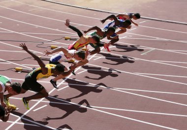  Athlets 100 metreler yarı final IAAF Dünya U20 Şampiyonası Tampere, Finlandiya 11 Temmuz, 2018 üzerinde üzerinde