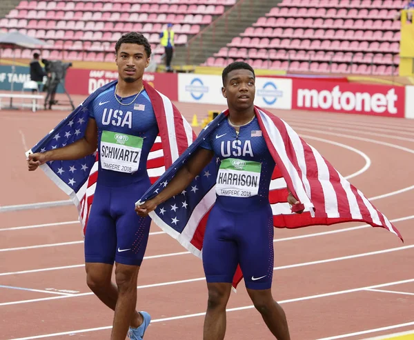 Tampere Finlândia Julho Anthony Schwartz Eric Harrison Eua Ganham Medalhas — Fotografia de Stock