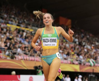 Tampere, Finlandiya, 11 Temmuz: Amelia Mazza-Downie Avustralya 11 Temmuz 2018 üzerinde 3000 metrede final IAAF Dünya U20 Şampiyonası Tampere, Finlandiya için 6.