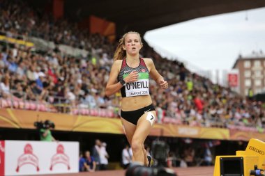 Tampere, Finlandiya, 11 Temmuz: Taryn O'Neill Kanada'dan 11 Temmuz 2018 üzerinde 3000 metrede final IAAF Dünya U20 Şampiyonası Tampere, Finlandiya için 6.