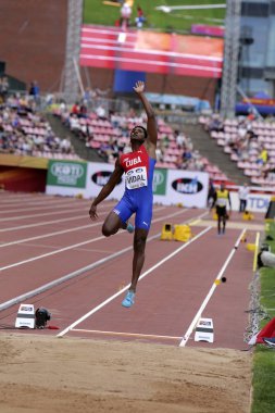 TAMPERE, FINLAND,  July 11: MAIKEL Y. VIDAL from Cuba win silver in the long jump final at the IAAF World U20 Championships in Tampere, Finland on July 11, 2018. clipart