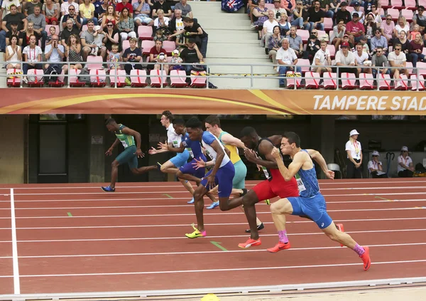 Tampere Finlandia Julio Atletas Corriendo 100 Metros Semifinales Campeonato Mundial — Foto de Stock