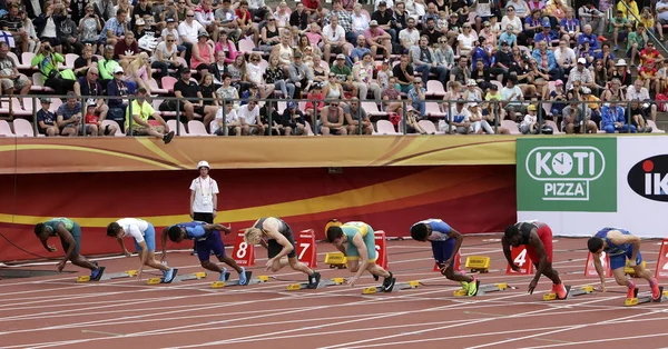 Tammerfors Finland Juli Idrottsutövare Kör 100 Metrs Semifinalen Som Iaaf — Stockfoto