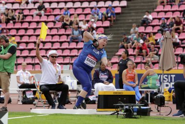 Tampere, Finlandiya, 11 Temmuz: Lindsay Baker gülle atma son IAAF Dünya U20 Şampiyonası Tampere, Finlandiya üzerinde 11 Temmuz 2018 yılında ABD'de dan.