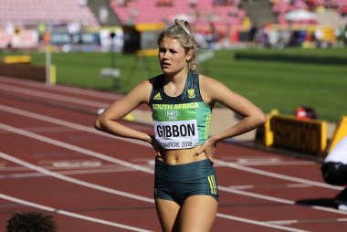 Tampere, Finlandiya, 10 Temmuz: Nicola Gibbon (Güney Afrika) 400 metrs sonra Tampere Iaaf Dünya U20 Şampiyonası'nda ısıtır, Finlandiya 10 Temmuz, 2018.
