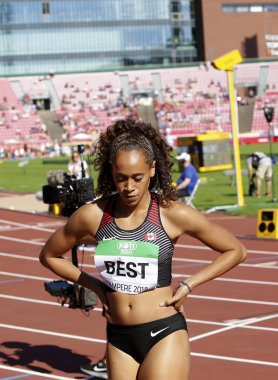 Tampere, Finlandiya, 10 Temmuz: Ashlan Best (Kanada) 400 metrs sonra Tampere Iaaf Dünya U20 Şampiyonası'nda ısıtır, Finlandiya 10 Temmuz, 2018.