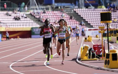 Tampere, Finlandiya, 10 Temmuz: 800 metre IAAF Dünya U20 Şampiyonası Tampere, Finlandiya için 10 Temmuz, 2018 çalışan sporcular.