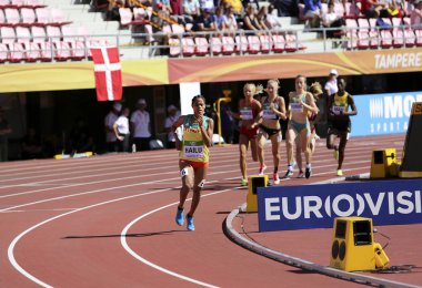 Tampere, Finlandiya, 10 Temmuz: 800 metre IAAF Dünya U20 Şampiyonası Tampere, Finlandiya için 10 Temmuz, 2018 çalışan sporcular.