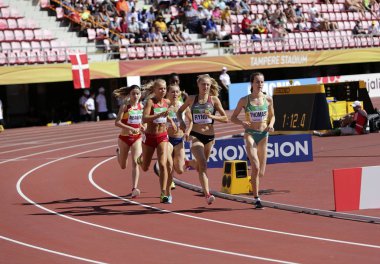 Tampere, Finlandiya, 10 Temmuz: 800 metre IAAF Dünya U20 Şampiyonası Tampere, Finlandiya için 10 Temmuz, 2018 çalışan sporcular.