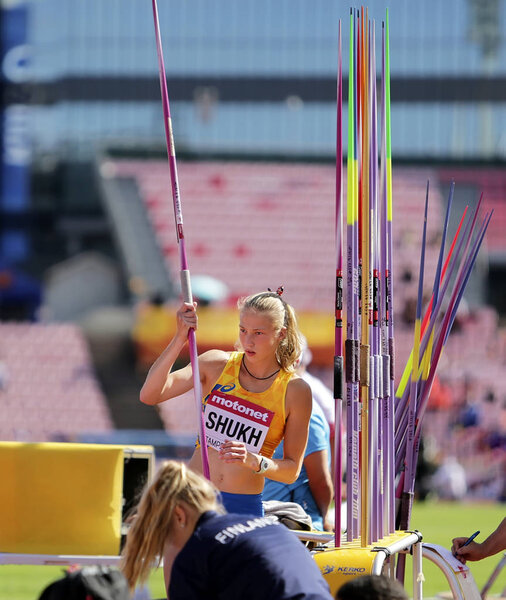 ТАМПЕРА, Финляндия, 12 июля: Алина Шух (Украина) победила в финале метания копья на чемпионате мира среди молодёжных команд ИАААФ до 20 лет в Тампере, Финляндия 12 июля 2018 года
.