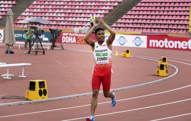 Tampere, Finlandiya, 11 Temmuz: Lalu muhammed Zohri (Endonezya) kazanmak altın madalya IAAF Dünya U20 Şampiyonası Tampere, Finlandiya 11 Temmuz, 2018 üzerinde 100 metreler.