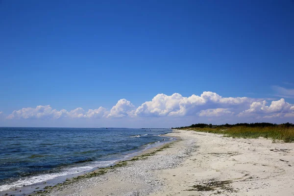 Landskap Havet Seglar Utmed Kusten Stranden — Stockfoto