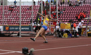Tampere, Finlandiya, 11 Temmuz: Alina Shukh (Ukrayna) kazanmak cirit atma son IAAF Dünya U20 Şampiyonası Tampere, Finlandiya için 11 Temmuz, 2018.