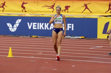 Tampere, Finlandiya, 12 Temmuz: Niamh Emerson (Gbr), İngiliz atletizm atlet leeds heptatlon IAAF Dünya U20 Şampiyonası Tampere, Finlandiya için 12 Temmuz, 2018.