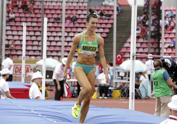 タンペレ フィンランド 7月12日 Iaaf世界U20選手権タンペレ フィンランドでハイジャンプヘプタスロンイベントにセレステ ムッチ オーストラリア 2018年7月12日 — ストック写真