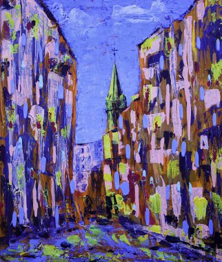 Eski şehir caddesi absract sanat boyama