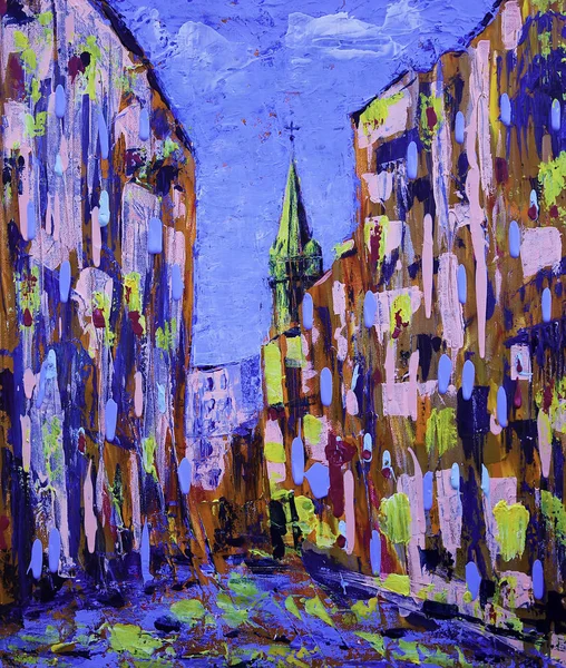 Absract art painting of the old city street