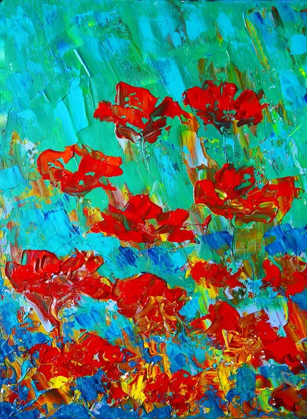 Art Painting Red Flowers Original Painting — Stock Photo, Image