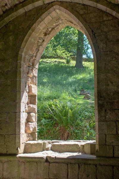 Looking Norman Ruined Stone Window Countryside — Stock Photo, Image