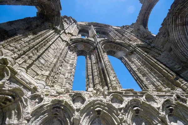 Veduta Drammatica Delle Pareti Dell Abbazia Whitby Alla Luce Del — Foto Stock