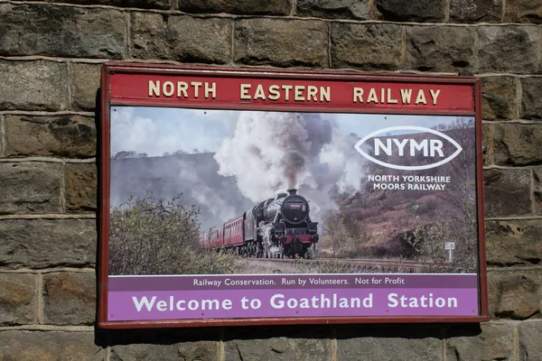 Goathland Yorkshire Junio 2018 Cartel Tradicional Del Ferrocarril Del Noreste — Foto de Stock