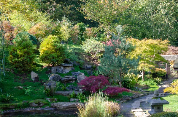 Jardín Estilo Japonés Inglaterra Con Árboles Pendiente — Foto de Stock