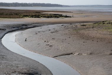 Düşük gelgit içinde çamurlu UK Estuary içinde sarma akışı
