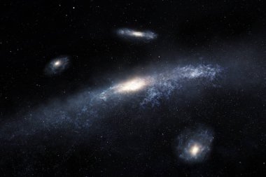 uzak spiral galaksilerin uzayda bir yerde bulunan 3D çizimi