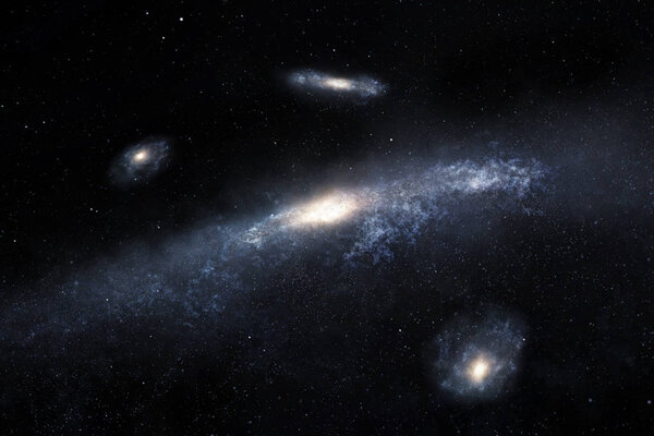 3d illustration of distant spiral galaxies located somewhere in space