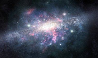 Uzayda bir yerde bulunan parlak sarmal gökada çizimi