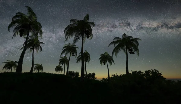 天の川の輝く星に対して手のひらの イラストレーション — ストック写真